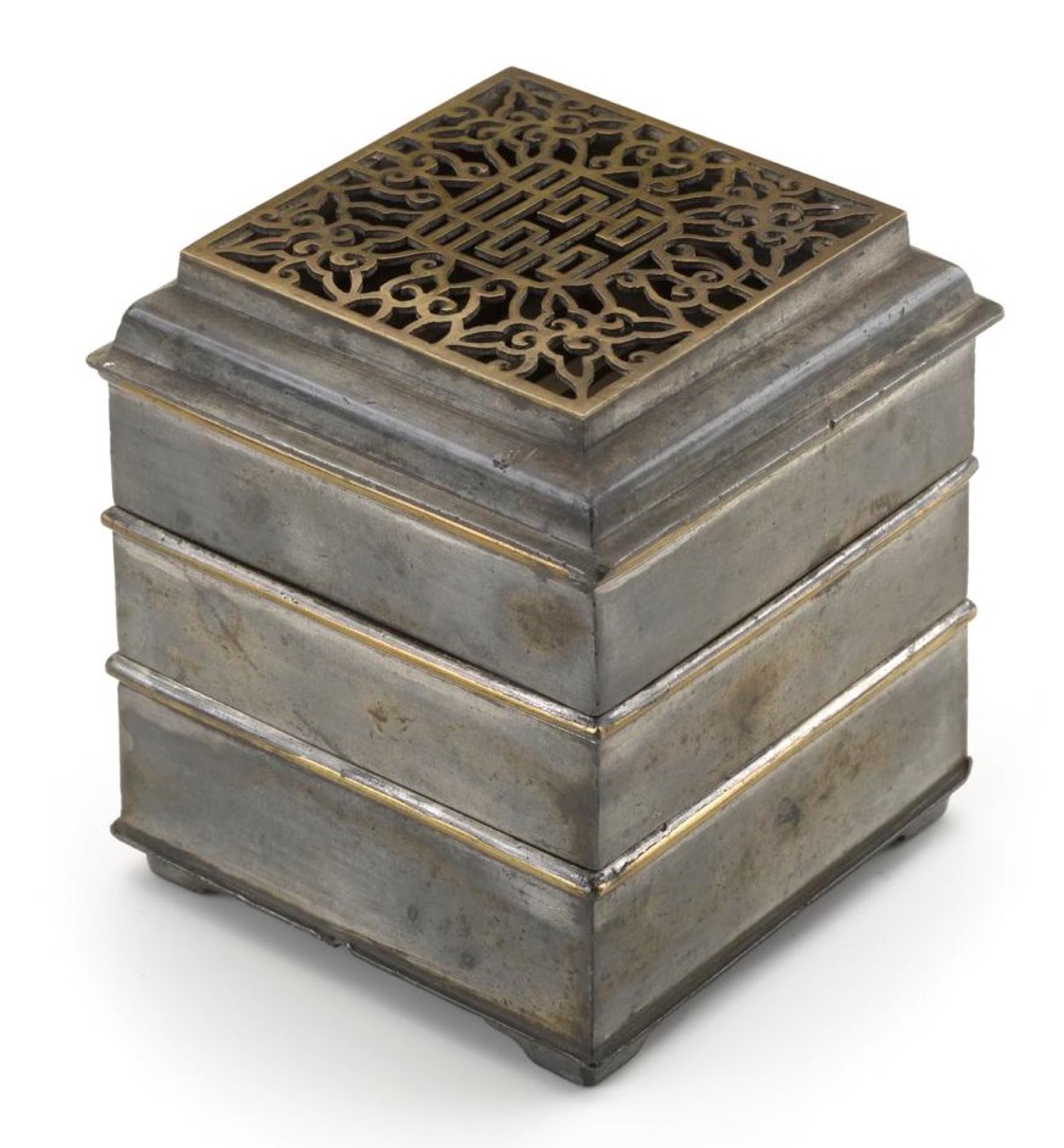 A Chinese incense clock measures time as powdered incense burns along a calibrated path.