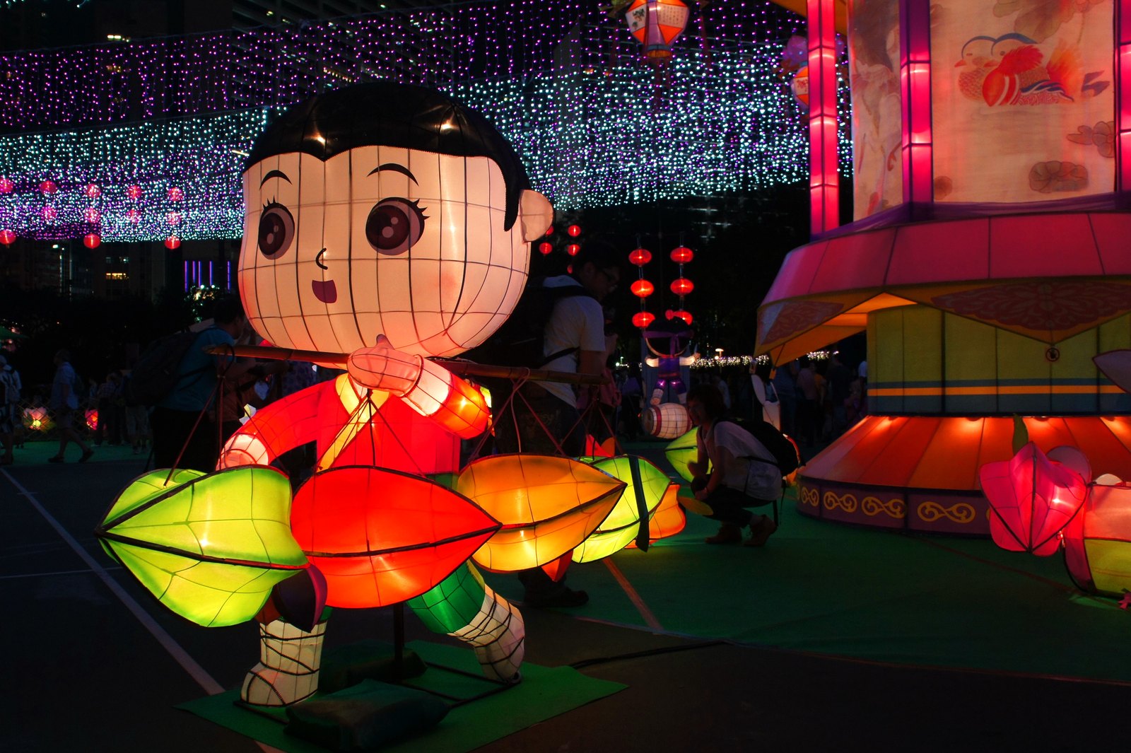 Glowing lantern display at Victoria Park in Hong Kong.