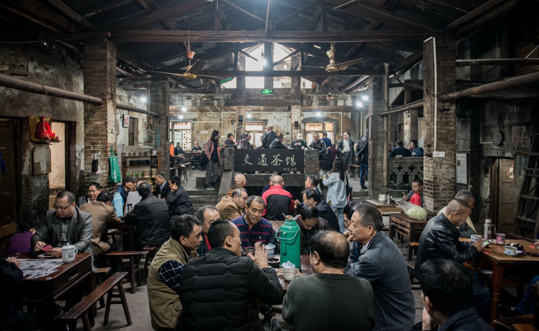 A busy afternoon inside Jiaotong Teahouse in Chongqing